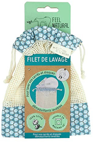 Feel Natural - Filet de Lavage pour Lingettes Démaquillantes : Disques et Carrés - Pour Lavage en Machine ou à la Main - Sac 100% Coton