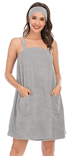 Jamron Donna Regolabile Abito Asciugamano da Bagno con Fascia per Capelli per Doccia Sauna Spa & Coperture da Spiaggia Grigio L