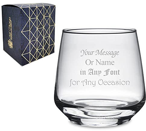 Personalised Engraved Stelo Whisky Tumbler Glass with Gift Box, Personalise with Any Message