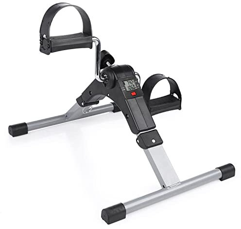 Folding Mini Pedal Exerciser with LCD Monitor - Portable Adjustable Bike Exerciser for Legs, Arm, Foot Training at Home, Office, Work, Gym - Under Desk Sitting Fitness Equipment for Men & Women