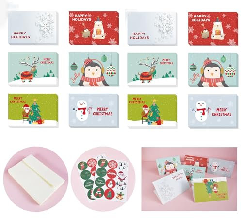 12 Stück Weihnachtskarten set, christmas cards,Weihnachtsfeier Einladungskarten Geschenkkarten mit Umschlägen und Aufklebern Frohe Weihnachtskarte für Weihnachtsgrüße Blanko Klappkarte