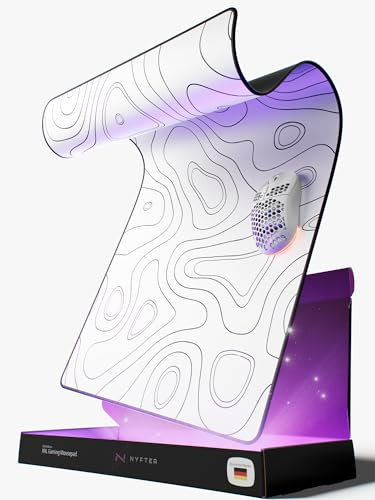 Nyfter - XXL Gaming Mauspad weiß im Topography Design 900 x 500mm Premium Mousepad Size Groß vernähte Kanten langlebig mit high-end Glide und Anti-Rutsch Speed Gaming Mauspad