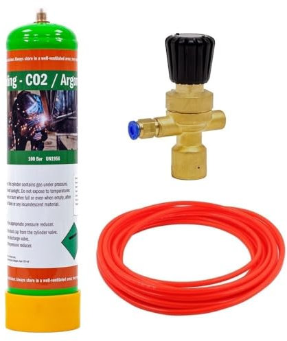 Argon CO2 Disposable Gas Mix Bottle KIT MIG TIG Welding w/MINI Regulator + Hose (Argon 86% / CO2 14%)