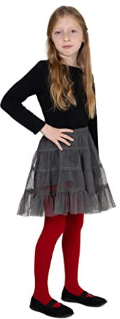 NOQ Collant spessi per ragazze Corina Plain 120 DEN Leggings con piedi caldi Kid Nursery Balletto Dance Class coprenti, Rosso 7/8 years