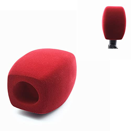 Pare-brise en mousse pour micro floqué Housses en mousse pour micro à main Pare-brise pour microphones d'interview télévisée (carré, rouge)