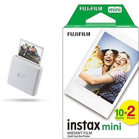instax Link Wide Impresora para teléfonos, Color Blanco Ceniza + Fujifilm Mini Brillo Película fotográfica instantánea (2 x 10 Hojas)