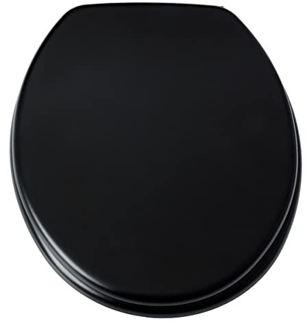 Blue Canyon Wooden Toilet Seat with Non-Slip Seat Bumpers & Heavy-Duty Stainless-Steel Hinges Ensures No Rust- Round Toilet Seat- Comfortable Bathroom Toilet Seat with High Gloss Finish (Black)