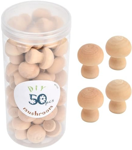 50Pcs Unfinished Holzpilz, 3.5cm Holzpilz Dekor Natürliche unvollendete Holzpilze Mini Holzpilz Holzpilz Pilz Figuren Dekorative Pilze Holz Mini Pilz Figuren für Kunst DIY Handwerksprojekte