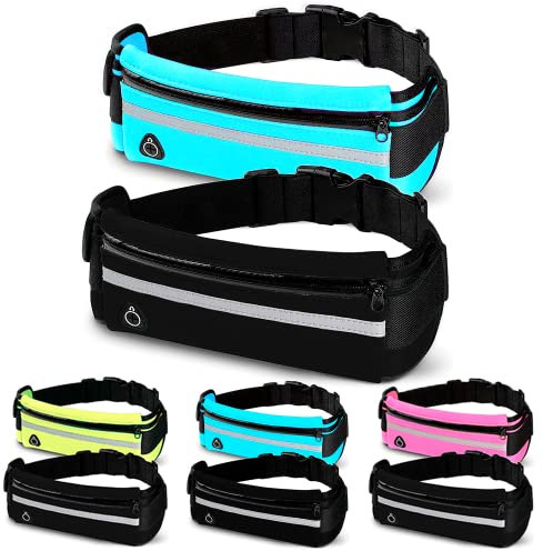 CREADY® Pack 2 Riñonera Running Hombre y Mujer, Cinturon Running Hombre, Riñonera Mujer Ajustable y Reflectante para Correr, Accesorios Deporte Hombre. 2x1 Riñonera Movil Colores Azul y Negro (Azul)