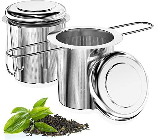 Relota 2 Stück Teesieb für Losen Tee, Teefilter Edelstahl 304 mit Klappbarem Griff und Deckel, Wiederverwendbar Tee Sieb, Feinmaschiges Tea Infuser, Teesiebe für die Meisten Tee-Tassen, Tee-Schalen