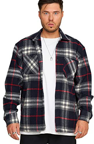 behype. Herren Oversized Übergangsjacke Hemd-Jacke Flanell Overshirt Jacket 2Y_1110-Navy-Red-M