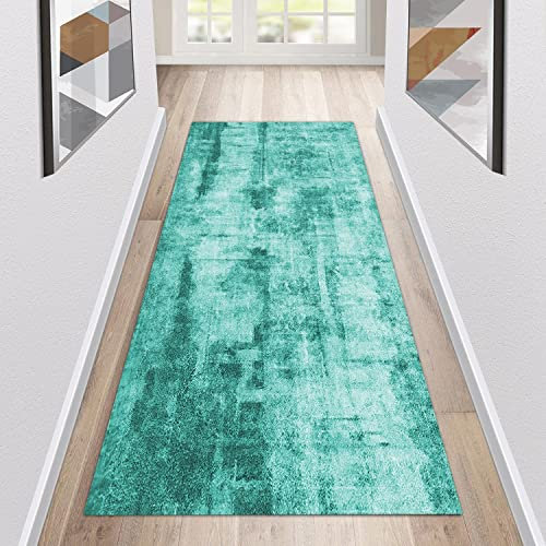 Siunwdiy Teppich Läufer Flur Küche rutschfest Waschbar Türkis Küchenläufer Lang Abstrakt Korridor -Teppichläufer Küchenteppich Meterware Anpassbar,Turquoise,80x320cm