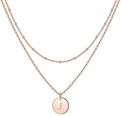 TINGN Geschenke für Mädchen - Kette Rosegold Damen Geschenke für Mädchen 9 10 11 12 Jahre Kette mit Buchstaben J Halskette Rosegold Damen Wasserfester Schmuck Kinder