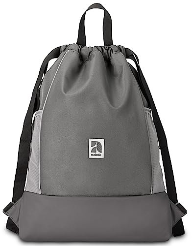 AUDETIC Turnbeutel Damen & Herren Grau - Fit - Sportbeutel für Alltag, Festival, Sport - Rucksack Beutel mit Kordelzug und verstellbaren Schulterträgern - Wasserabweisend