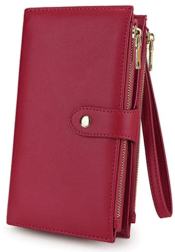 UTO Geldbörse Damen Gross Elegant Clutch Wristlet Wallet Pouch Große Geldbeutel Viele Fächer Weiches PU-Leder Doppelreißverschluss