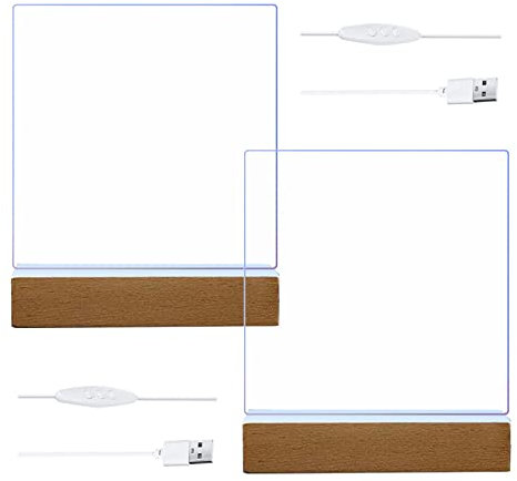 Rechteckiges beleuchtetes Holzsockel-Set, 15 cm, 2 Stück Holz-LED-Lichtsockel mit 2 transparenten Acrylplatten, USB-Rechteck-Display-Sockel für Schlafzimmer, Büro, Dekoration (Farbe)