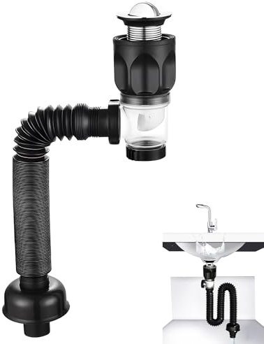Abfluss Waschbecken, Abflussrohr Kit für Waschbecken, Siphon, Ablaufgarnitur Spüle,Skalierbares Flexibles Wasserrohr, Geruch- und Insektenfest