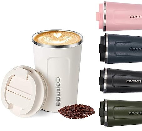 Senshuomy Travel Coffee Mug Spill-Proof,Insulated Coffee Mug to Go,Coffee Tumbler,Reusable Coffee Cups with a Sealed Lid,Thermos Cup to Keep Hot/Ice Coffee,Tea and Beer(White/13.3oz)