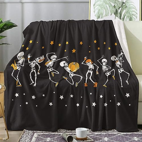 Kuscheldecke Flauschig Skelett, Decke Wolldecke 150x200 Totenkopf, Flanell Sofadecke Blanket XL, Fleecedecke Wohndecke Schlafdecke Winter Warm Weich, Deko Decken für Couch Bed