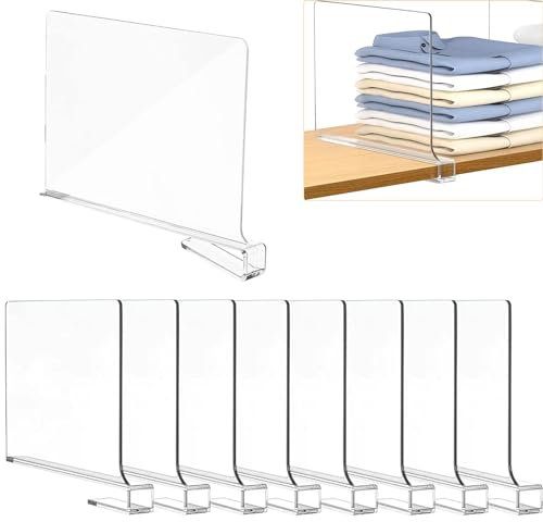 8 Piezas Separadores de Bolsos para Armarios, 30 x 20 cm Baldas Armario Interior, Acrílico Transparente Separador Estanteria,para Dormitorio, Cocina, Armarios y Organización