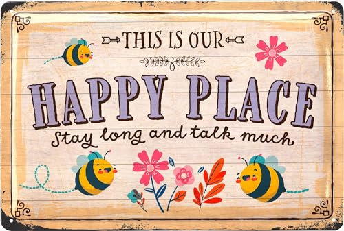 LANOLU Retro Blechschild Garten - This is our HAPPY PLACE - Garten Schilder für draußen, Schilder für den Garten, Gartenschilder, lustige Metallschilder Garten 20x30cm