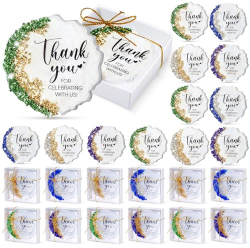 Coume Kühlschrankmagnet aus Kristallharz, handgefertigt, Hochzeitsgeschenke, Souvenirs, 4 Farben, mit Dankestext für Hochzeit, Verlobung, Babyparty, Brautparty, Wellenstil, 24 Packungen, SR2808