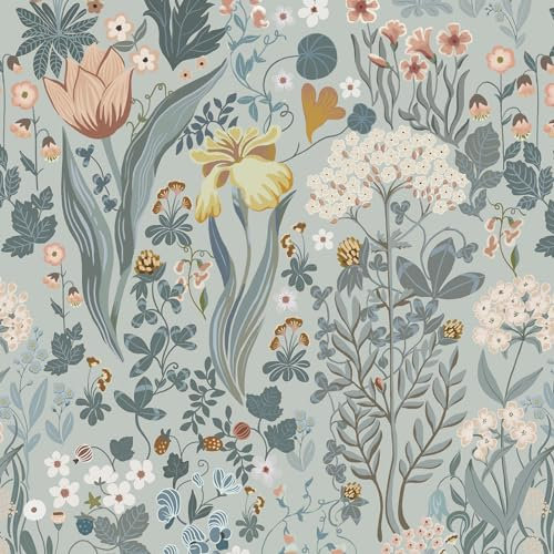 Reqfen Selbstklebende Tapete Blumen Grün 41CM*3M Blume Blatt Tapete Wasserdichte Vinyl Klebefolie Wohnzimmer,Schlafzimmer Bad Klebetapete Wand Möbelfolie Kontaktpapier