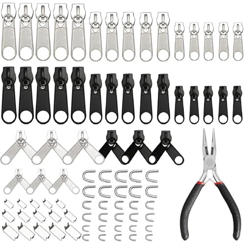 85 Stück Reißverschluss Reparatur Set, Ersatz Reißverschlüsse Zipper Reisverschlussreparaturset mit installieren Zangen Reisverschlußzipper Metall Ersatzzipper Schieber Kit