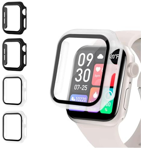 AOTUAO 4 Pack Case Cover with Screen Protector Compatible with Apple Watch SE Series 6 5 4 44mm, Tempered Glass Screen Protector Full Protection Cover for iWatch SE 6 5 4 44mm,(2Black 2Trasparente)