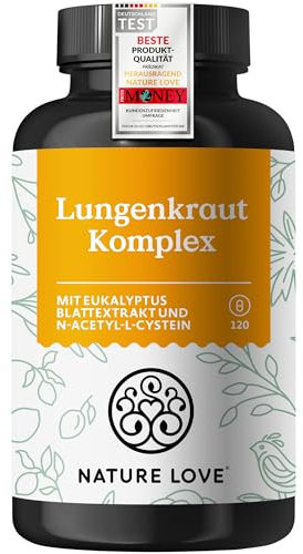 NATURE LOVE® Lungenkraut Komplex - 120 Kapseln mit 300 mg pro Tagesdosis - Lungwort Lungenkraut ergänzt mit Eukalyptusblättern, NAC, Vitamin B2 & Vitamin C - vegan - in Deutschland produziert