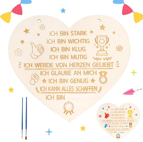 MONCAP Einschulung Holzschild Affirmation zum Bemalen Holz Schulkind Motivationsgeschenke Schulanfang Mutmacher Geschenk Einschulungsgeschenk für Mädchen Jungen