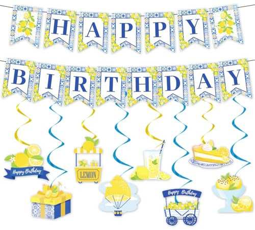 Refavor Lemon Birthday Banners - 10PCS Capri Swirls Decorations for Amalfi Coast Party Supplies