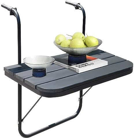 Sundale Outdoor Klappbarer Balkontisch für Geländer, Terrassenbar, verstellbarer hängender montierter Tisch für Baluster Gartendeck, Schwarz
