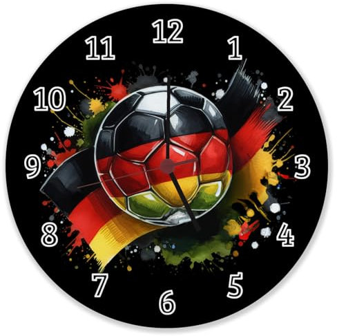 speecheese Fußball Deutschland Flagge Wanduhr aus Alu EM 2024 Design Sportlicher Look in Schwarz Rot Gold mit Ball-Motiv