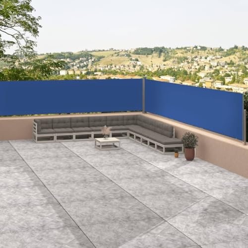 TJROO Sonnensegel, 117 x 1200 cm, Rollo für den Außenbereich, einziehbar, Trennwand außen, seitlich, UV-beständig, wasserdicht, blau, Stoff, automatische Aufwicklung