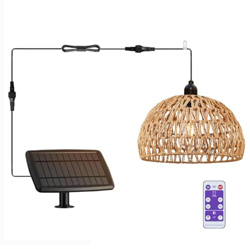 Solar Hängelampe Outdoor Solarlampen für Außen Pavillon Hängend Treppenleuchten Boho Rattan Lampenschirm Lampe Hängeleuchte Ohne Strom Solarleuchten 5M Kabel Solarlampe für Dachrinnen Garten Keller
