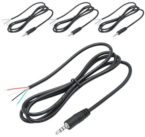 Lot de 4 câbles audio mâles 3,5 mm vers câble nu, 1 m/3 FT, TRRS 4 pôles 1/8 3,5 mm mâle 3,5 mm Câble audio stéréo de rechange pour prise jack casque microphone câble audio réparation
