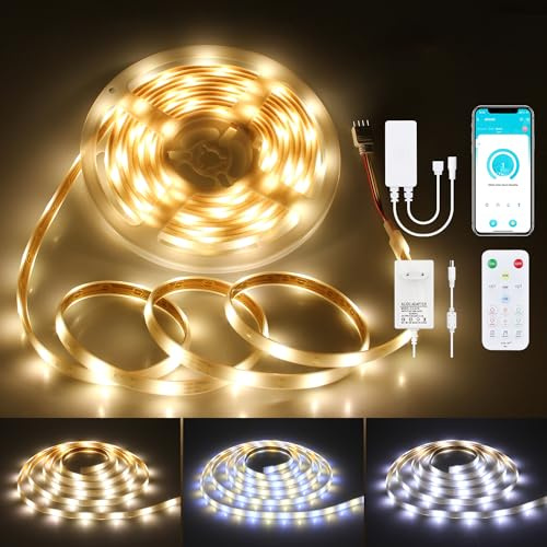 ALITOVE 5m 24V LED Streifen Aussenbereich Abstimmbares Weiß 2700K-6500K | Komplettes Set, Sofort Einsatzbereit, RF+APP, Musik-Synchronisation, IP68 Wasserdicht, Ideal für Garten Terrasse Pool