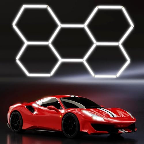 Sechseck Led Deckenleuchte, 20.000 lm hellere große Paneele für die Decke, 25er-Pack, modulare 5-Raster-Hexagon LED Garage Light, ideal for Autoaufbereitung Garage Werkstatt Fitnessstudio