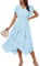 Damen Strandkleid Sommer Boho Flowing mit Rüschen Irregulär Lang Kleid S Hellblau