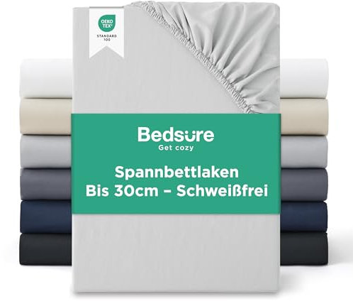 Bedsure Spannbettlaken 200x200cm Bis 30cm - Bettlaken 200 x 200 Boxspringbett, Oeko-TEX Zertifiziert Spannbetttücher, Gebürsteter-Mikrofaser, Atmungsaktiv & Schnelltrocknend, Hellgrau