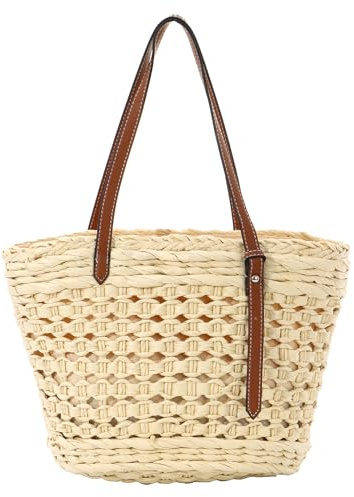 7VSTOHS Sac de Paille Sac de Plage Femme Tricotage à la Main Style Boho à Bandoulière en Paille pour Femmes les Vacances, les Achats