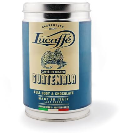 Lucaffè - Barattolo Caffè in Grani Monorigine Guatemala 250 Gr | Caffè in Chicchi Interi da macinare per Espresso | Tostatura Media | Gusto Dolce e Cioccolatoso | Aroma Intenso