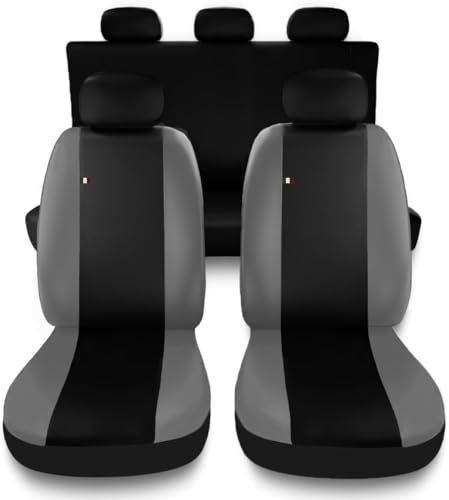 Susy Shop Coprisedili Auto Compatibili Per Grande Punto 5 Porte, Set Completo Di Fodere Anteriori e Posteriori Con Schienale Posteriore Diviso 1/3, Lavorazione MADE IN ITALY (Nero/Grigio Chiaro)