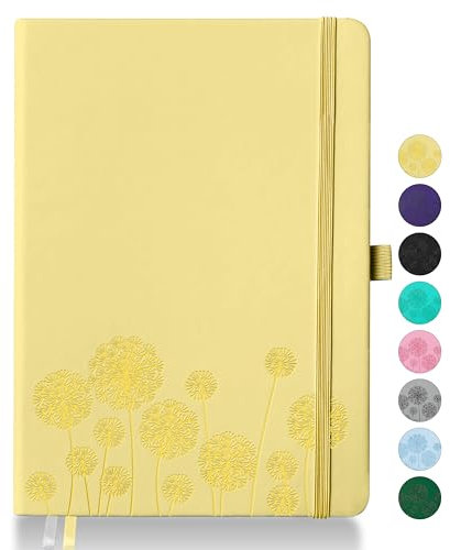 Qefuna Notebook-Tagebuch für Frauen, A5 Hardcover Leder Journaling Notebooks für die Arbeit, 200 Seiten Reisetagebuch für Frauen Männer mit Stifthalter und Farbband, 5.78×8.34(Gelb)