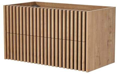 UEV Waschtischunterschrank mit Schubladen Lamellen Badezimmerschrank 90x45x50cm Natur
