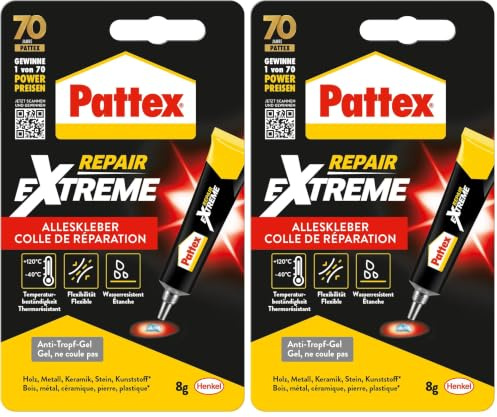 Pattex Repair Extreme, nicht-schrumpfender und flexibler Alleskleber, temperaturbeständiger Reparaturkleber, starker Kleber für innen und außen, 1x20g Tube (Packung mit 2)