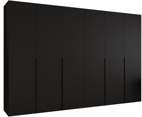 MEBLE KRYSPOL - Kleiderschrank - Drehtürenschrank - Schrank 300 x 202 x 52 cm - Moderner Garderobenschrank Schlafzimmer, Flur, Jugendzimmer - Schwarz, Griff Schwarz - Alicante 1