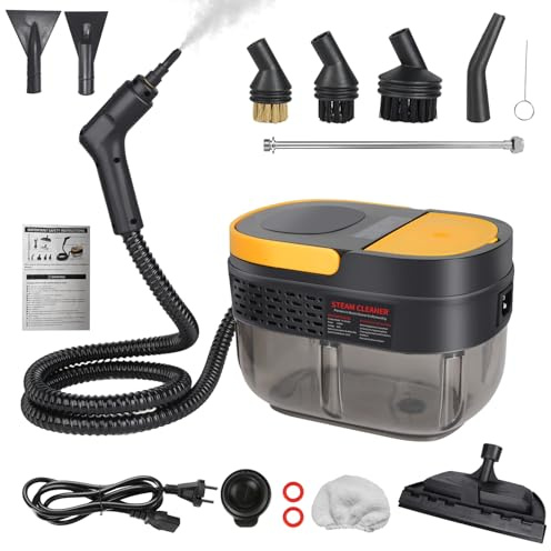 2500W Dampfreiniger Handgerät mit Digitalanzeige, Hochdruck Dampfreiniger für Zuhause, Handdampfreiniger mit Aufsätzen für Sofa, Fliesen, Küche & Bad, Steam Cleaner mit Bürstenaufsätzen (Gelb)