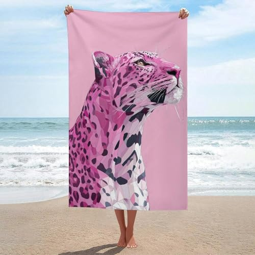 Jubonexis Strandtuch mit Tiermotiven, sandfrei, Mikrofaser, groß, Mehrzweck-Duschtücher, saugfähig, für Badezimmer, Pool, 130 x 80 cm, Rosa